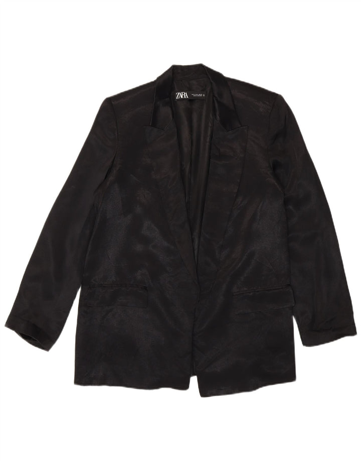 Zara Veste Blazer Ouverte Femme UK 14 Medium Noir Viscose