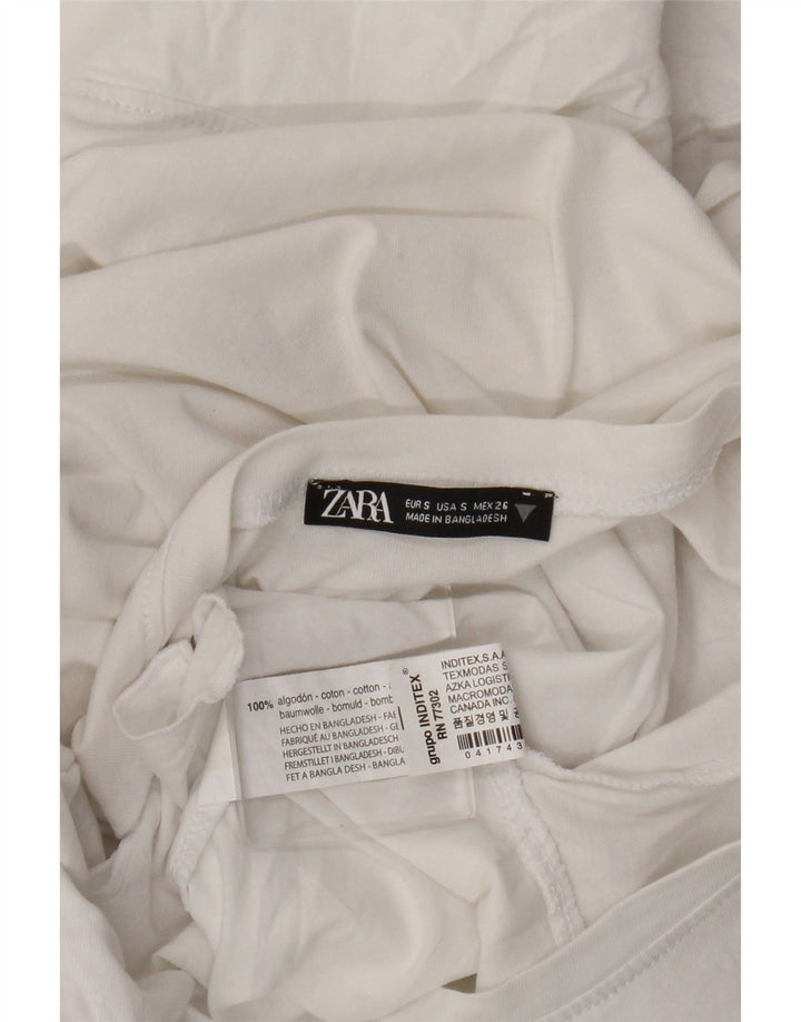 Zara Womens Ruffle Front Blouse Top UK 10 Petit Coton Blanc