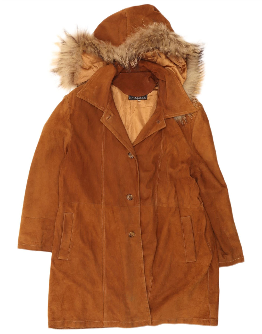 Roberta Ferrini Manteau à capuche en daim pour femme IT 44 Cuir marron moyen