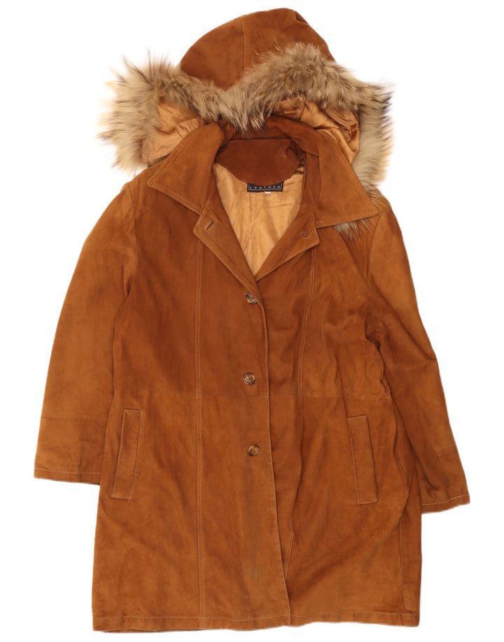 Roberta Ferrini Manteau à capuche en daim pour femme IT 44 Cuir marron moyen