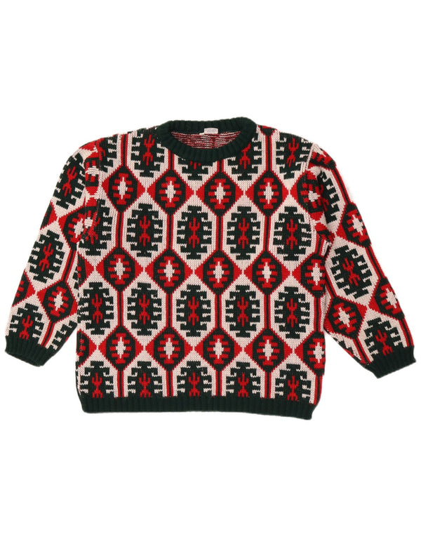 vintage Womens Crew Neck Jumper Sweater IT 48 XL Multicolore Géométrique