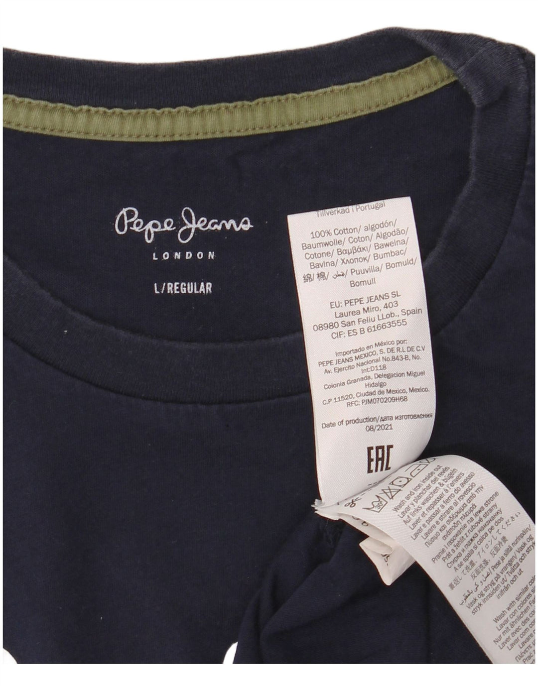 PEPE JEANS T-shirt graphique coupe classique pour hommes, grand, bleu marine, en coton