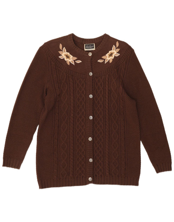 Luisa Spagnoli Pull Cardigan Femme UK 12 Laine Florale Marron Moyen