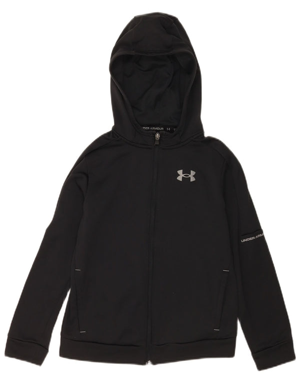 Under Armour Boys Zip Hoodie Sweater 9-10 Years Medium Black Polyester
