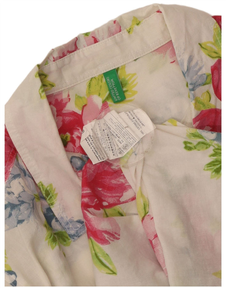 Benetton Chemise Femme UK 16 Large Coton Floral Multicolore