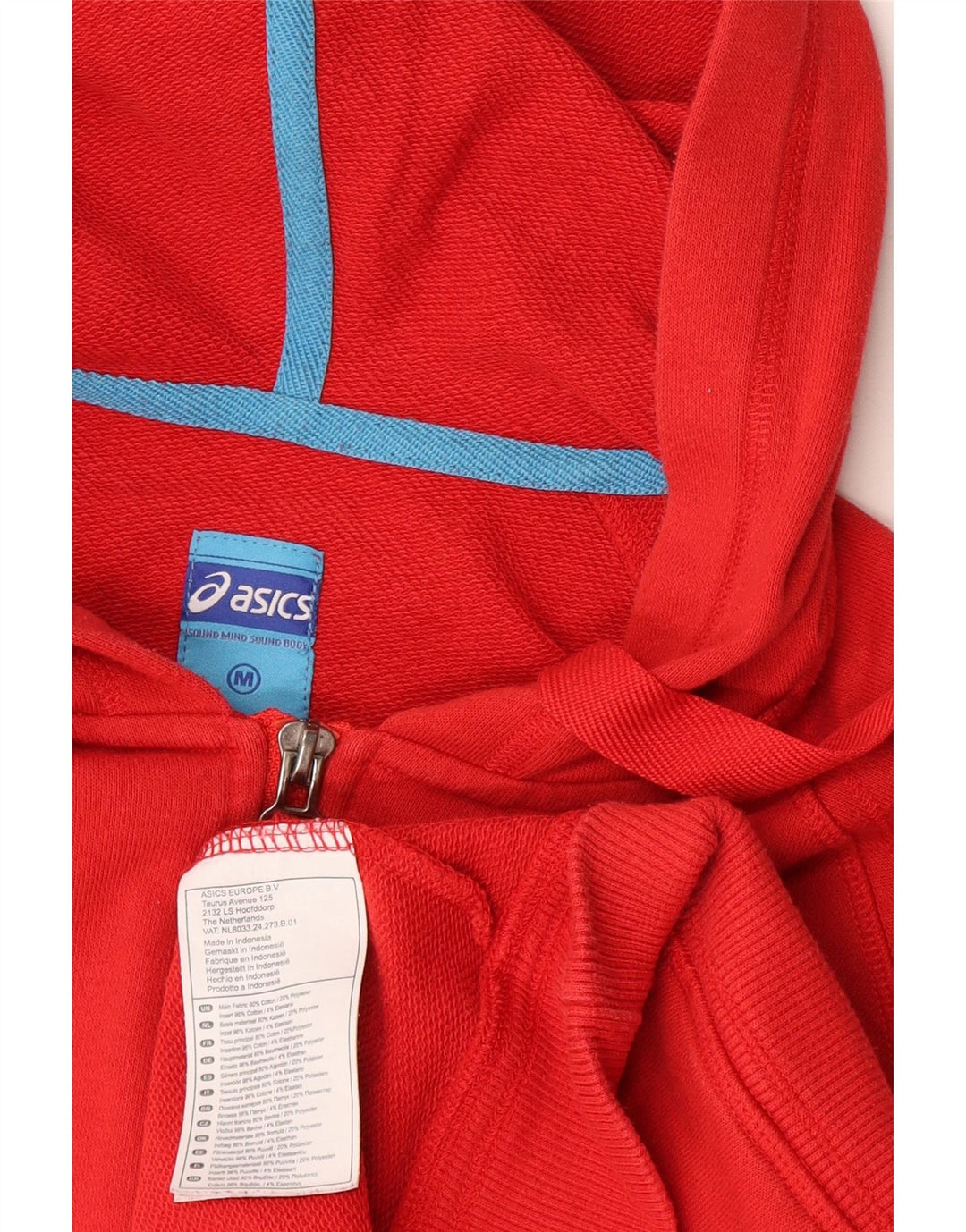 Asics Sweat à Capuche Zippé Homme Rouge Moyen Coton