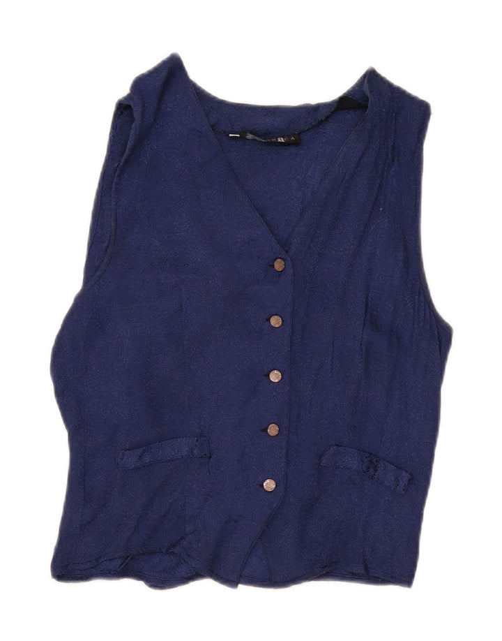 ARMORICA Womens Crop Waistcoat IT 44 Medium Navy Blue Floral Vintage Armorica and Second-Hand Armorica from Messina Hembry 
