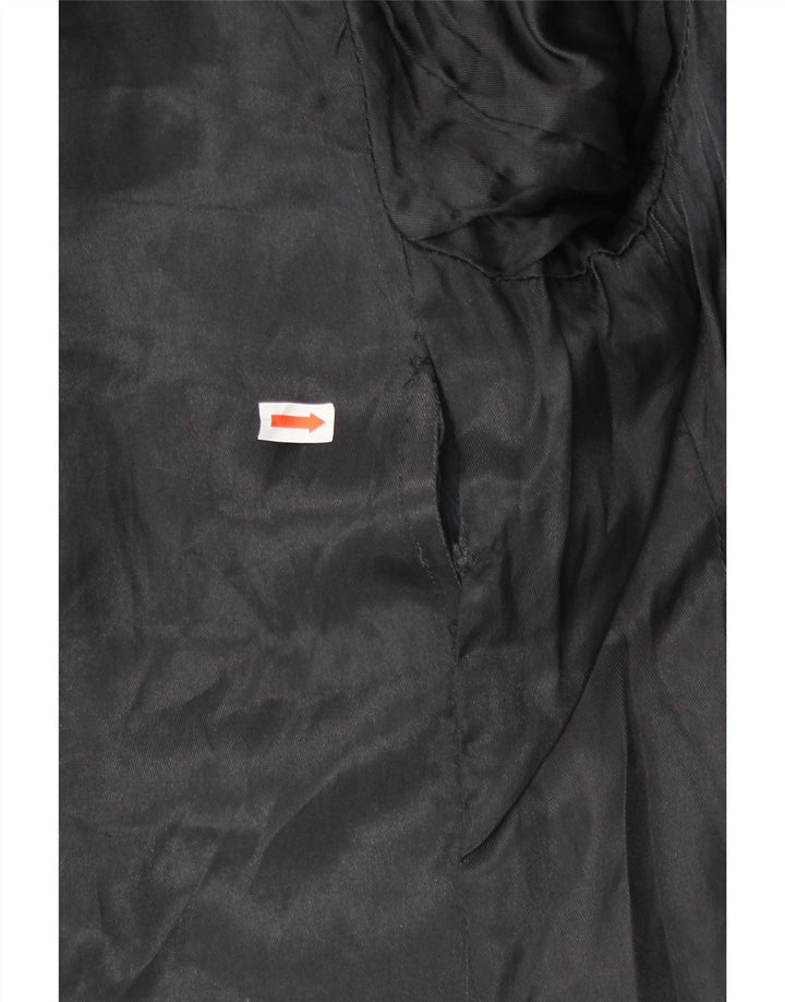 VINTAGE Manteau en cuir double boutonnage pour femme UK 14 Noir moyen