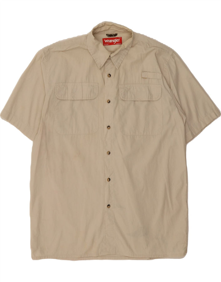 WRANGLER Mens Short Sleeve Shirt Medium Beige Cotton Vintage Wrangler and Second-Hand Wrangler from Messina Hembry 