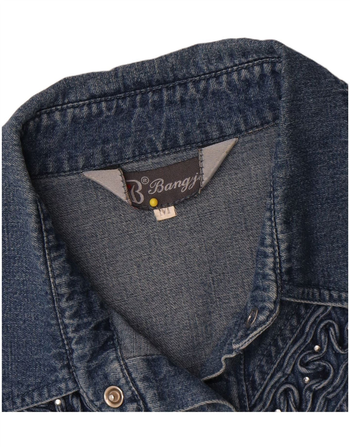 chemise en denim femme vintage UK 14 coton bleu moyen