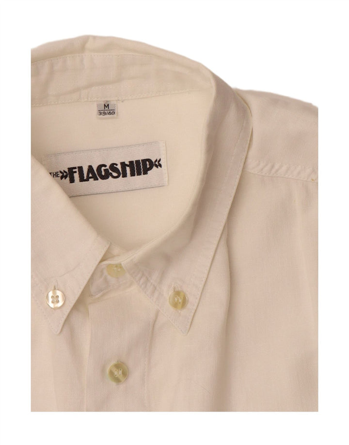 VINTAGE Mens Shirt Medium White Linen Vintage Vintage and Second-Hand Vintage from Messina Hembry 