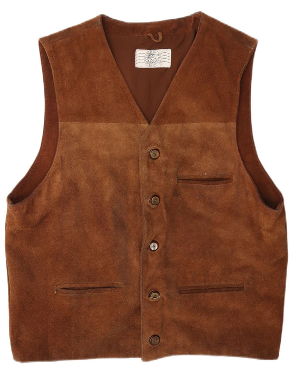 gilet en daim homme vintage UK 40 cuir brun moyen