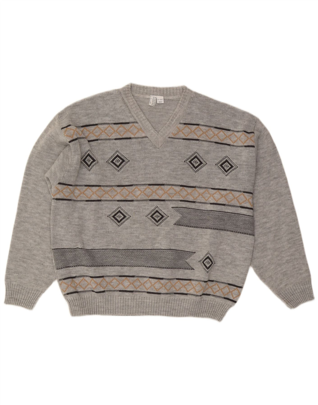 VINTAGE Pull col V pour homme UK 46/48 2XL Gris Argyle/Diamant