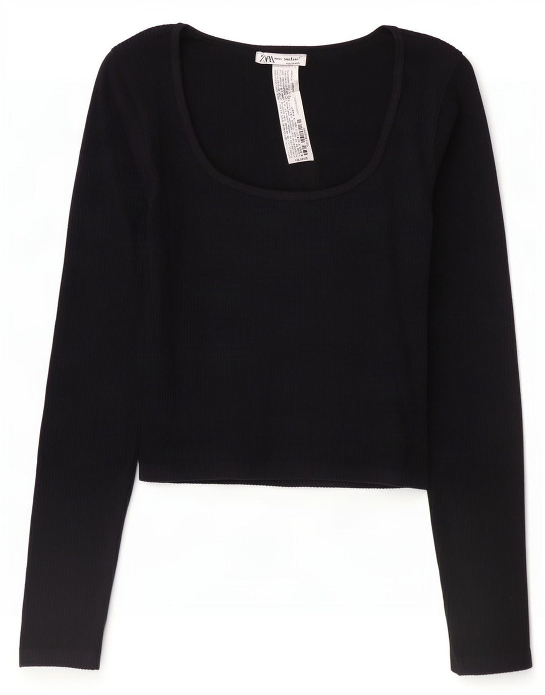 Zara Femme Crop Top Manches Longues UK 12 Medium Noir Polyamide