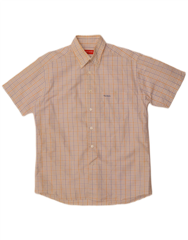 Pierre Cardin Chemise à manches courtes pour homme Taille 39 Coton à carreaux blancs moyens