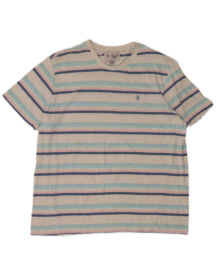 Penguin T-Shirt Homme Top 2XL Coton Rayé Blanc