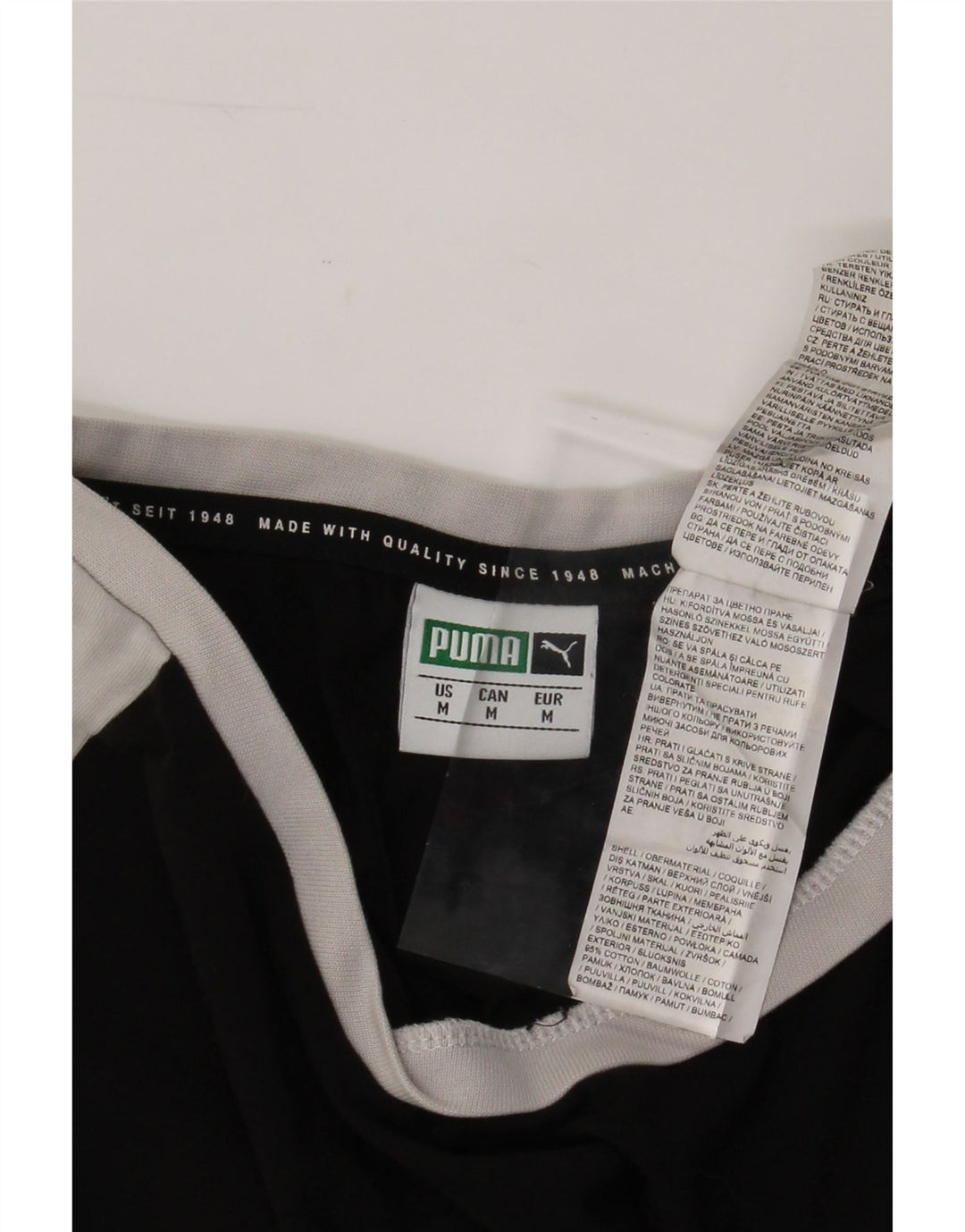 PUMA Mens T-Shirt Top Medium Black Colourblock Cotton Vintage Puma and Second-Hand Puma from Messina Hembry 
