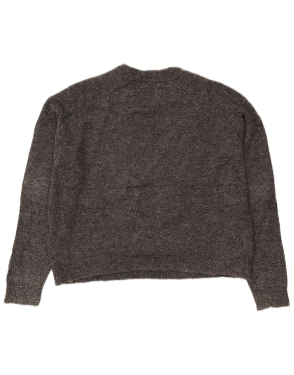 Zara Pull court surdimensionné à col rond pour femme UK 10 Petit nylon gris