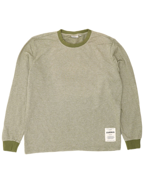 Napapijri Homme Geographic Top Manches Longues 2XL Vert Moucheté Coton