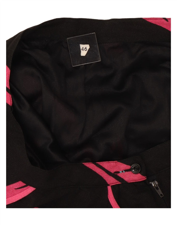 VINTAGE Jupe trapèze à motif abstrait pour femme IT 46 Large W32 Noir
