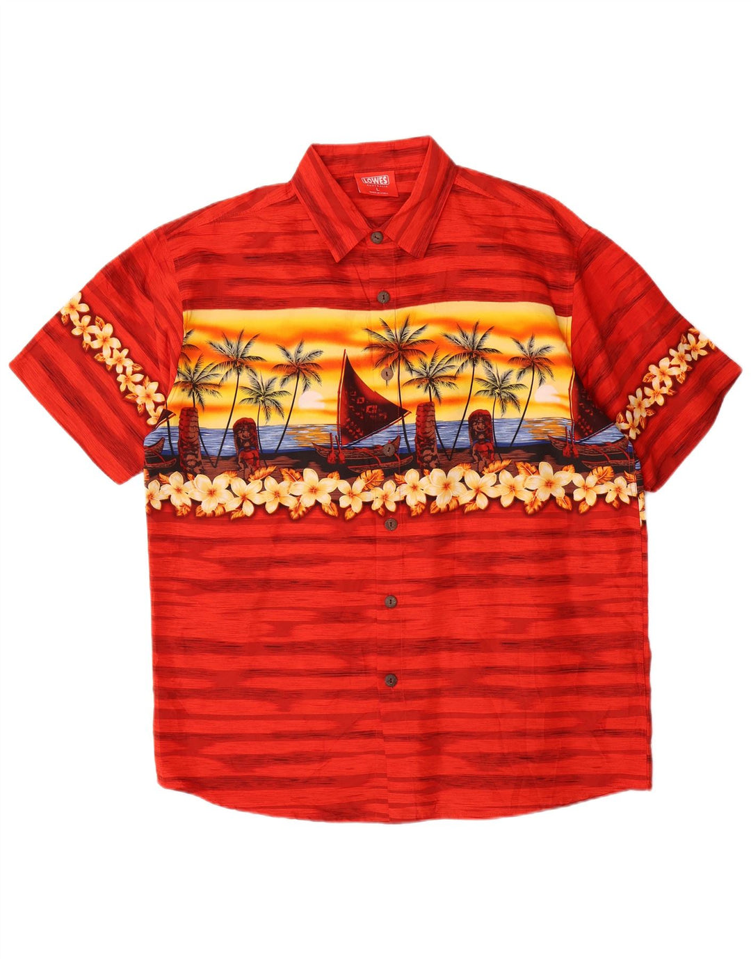 Lowes Chemise à manches courtes pour homme Grand rouge floral en polyester hawaïen