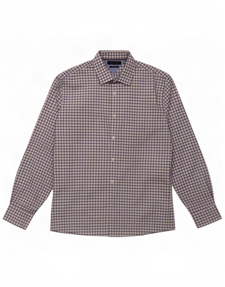 Tommy Hilfiger Chemise Homme Taille 16 1/2 Grand Coton à Carreaux Blanc