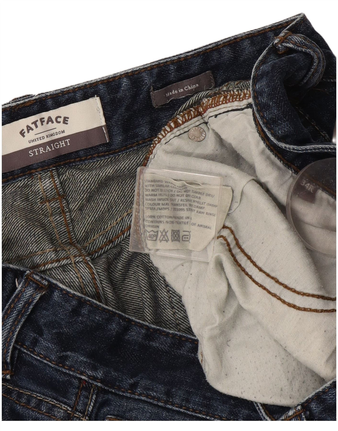 Fat Face Jean droit homme W34 L30 bleu marine coton