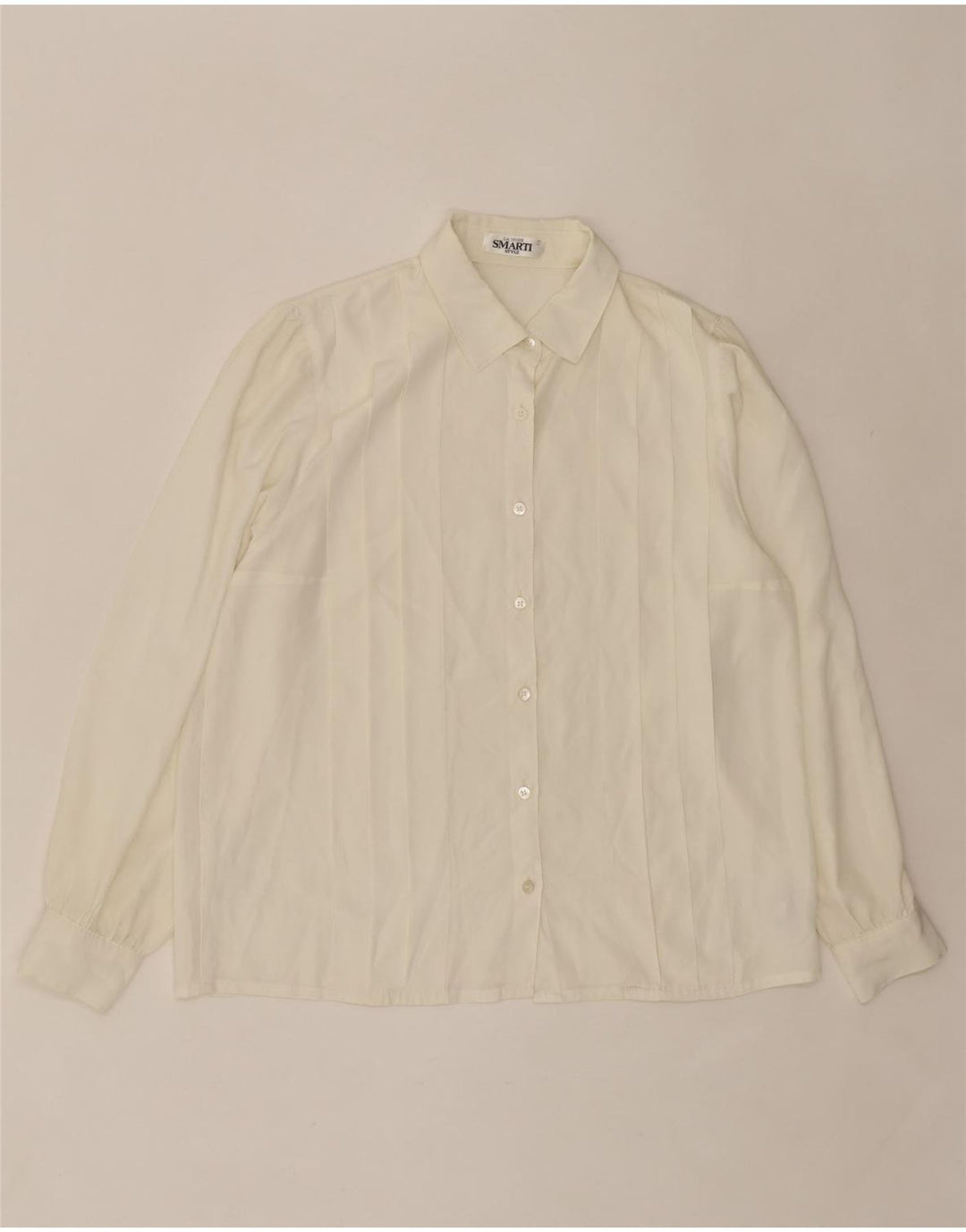VINTAGE Womens Shirt Blouse UK 16 Large Off White Striped Polyester Vintage Vintage and Second-Hand Vintage from Messina Hembry 