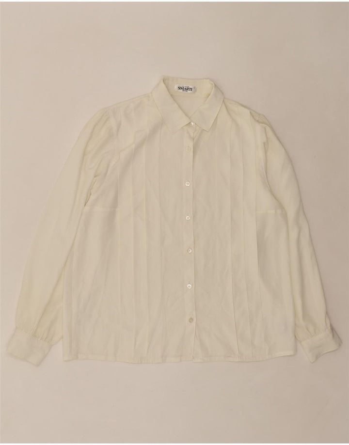 VINTAGE Womens Shirt Blouse UK 16 Large Off White Striped Polyester Vintage Vintage and Second-Hand Vintage from Messina Hembry 
