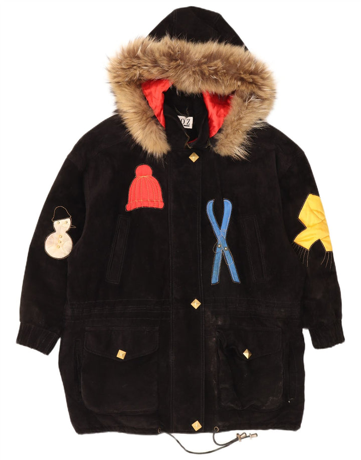 DINO' Z Manteau coupe-vent surdimensionné à capuche pour femme UK 14 Noir moyen