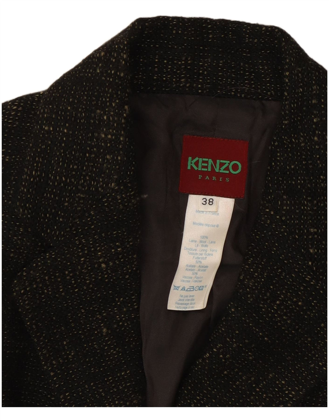 Kenzo Veste Blazer 3 Boutons Femme EU 38 Laine Mouchetée Marron Moyen