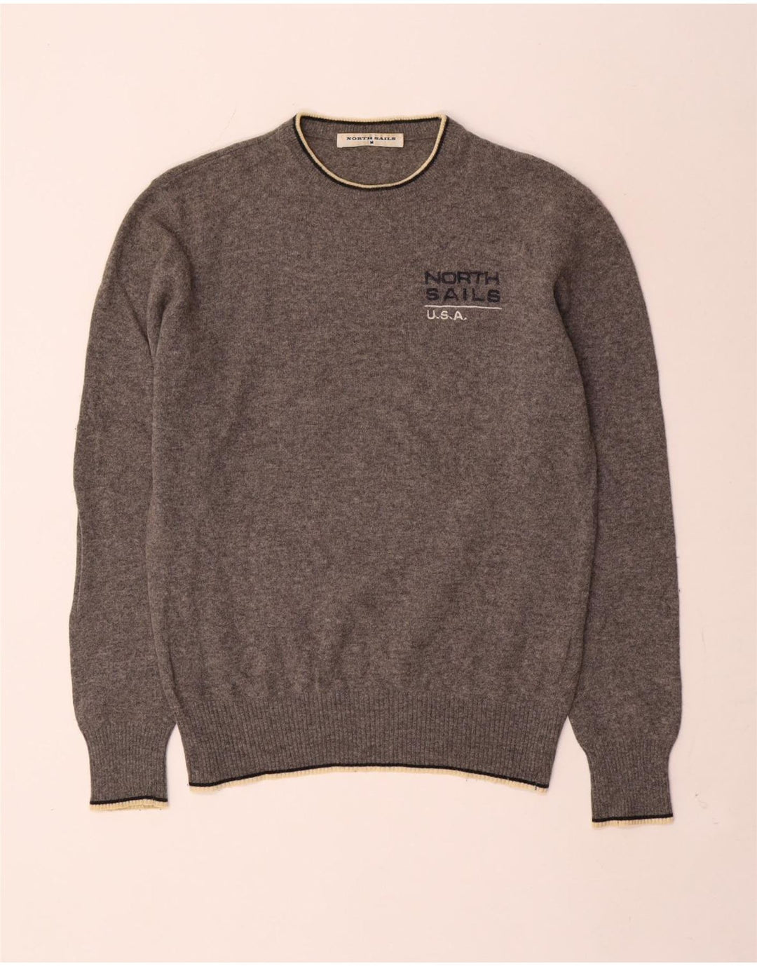 North Sails Pull Graphique Col Ras Du Cou Homme Gris Moyen Laine Mouchetée