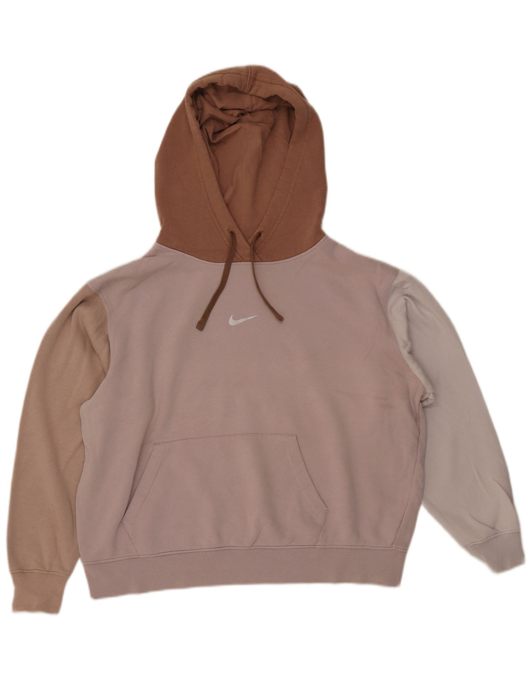 NIKE Pull à capuche court surdimensionné pour femme UK 14 Rose moyen Colourblock