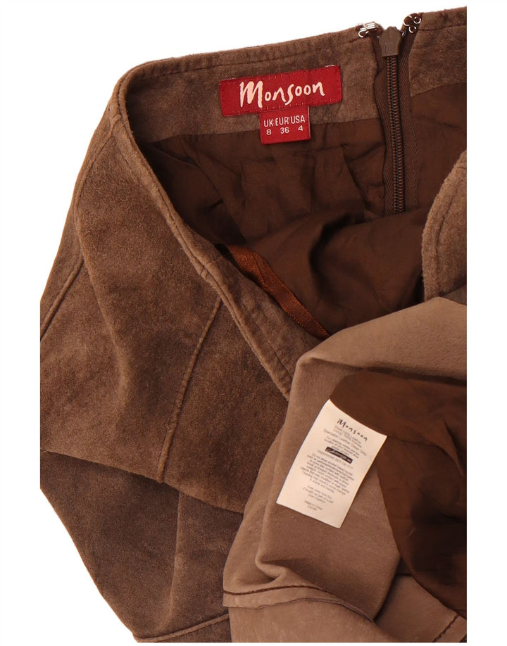 Monsoon Jupe en daim pour femme UK 8 Small W26 Cuir marron