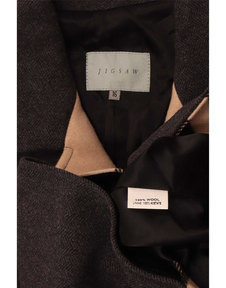 Jigsaw Manteau Femme UK 16 Grande Laine Grise