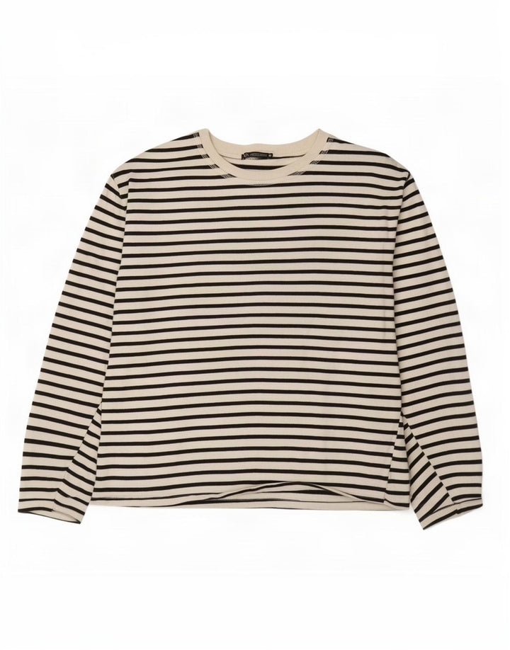 Zara Femme Top Manches Longues UK 18 XL Blanc Rayé