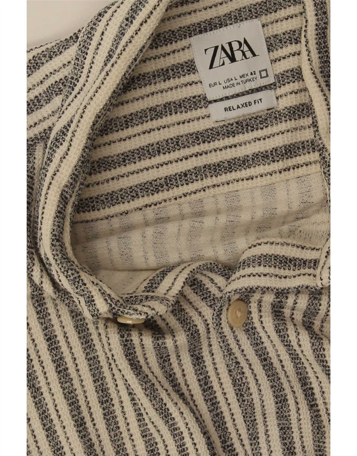 Zara Chemise à manches courtes pour homme Coupe décontractée Large Rayé Gris