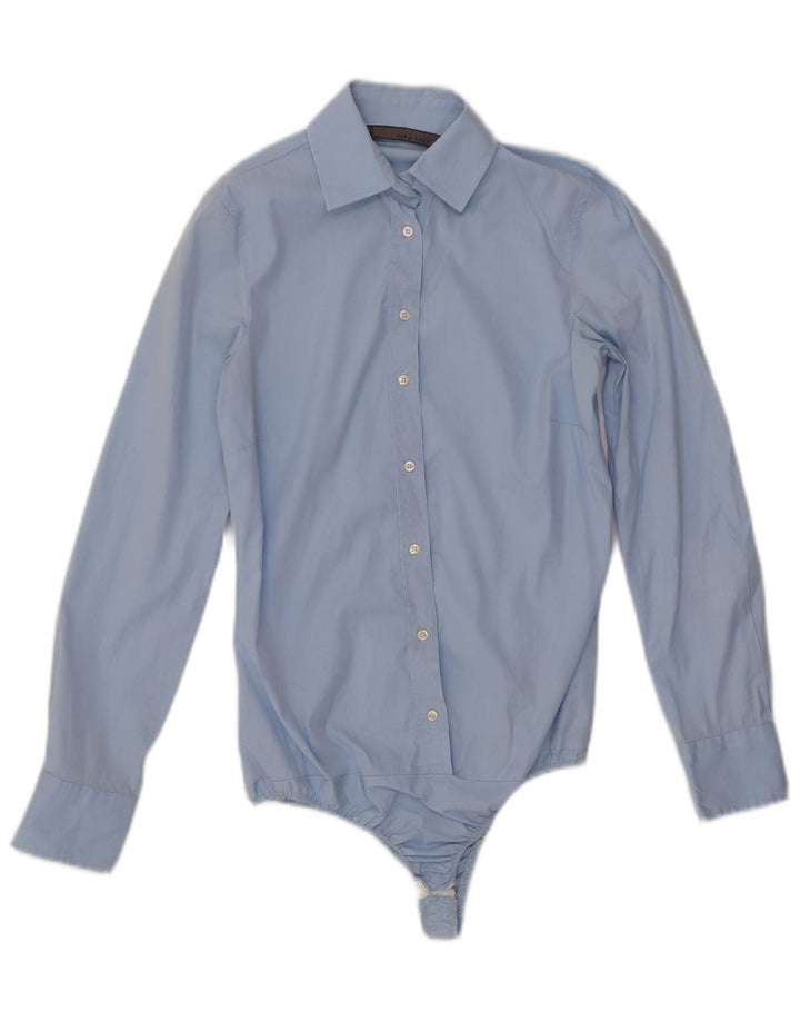 ZARA Body à manches longues pour femme UK 6 XS Bleu Coton
