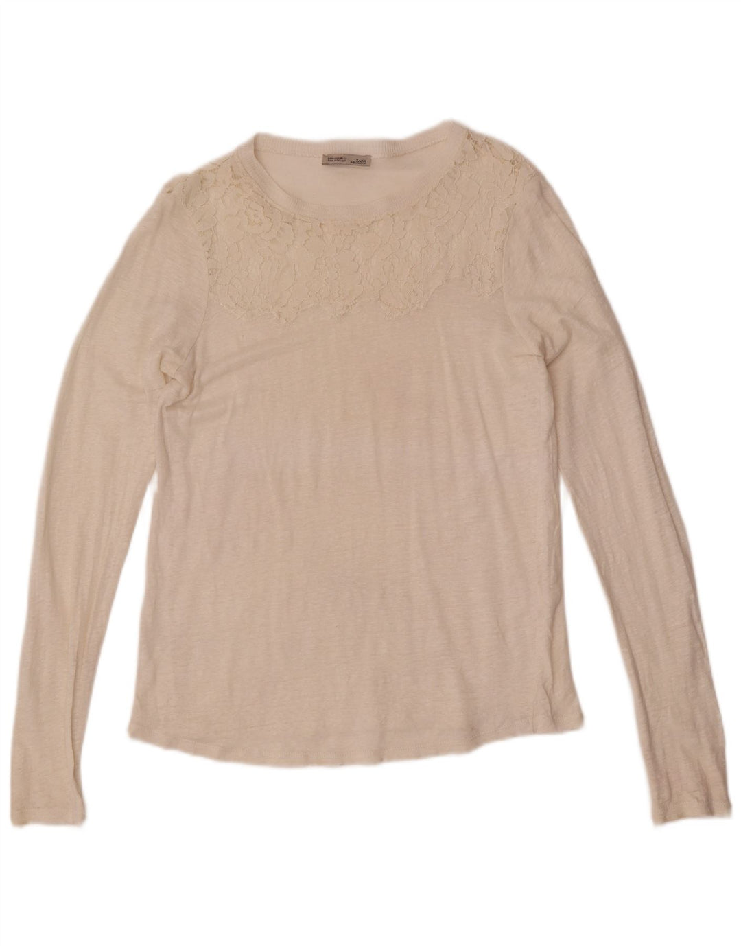Zara Femme Top Manches Longues UK 12 Medium Off White Floral