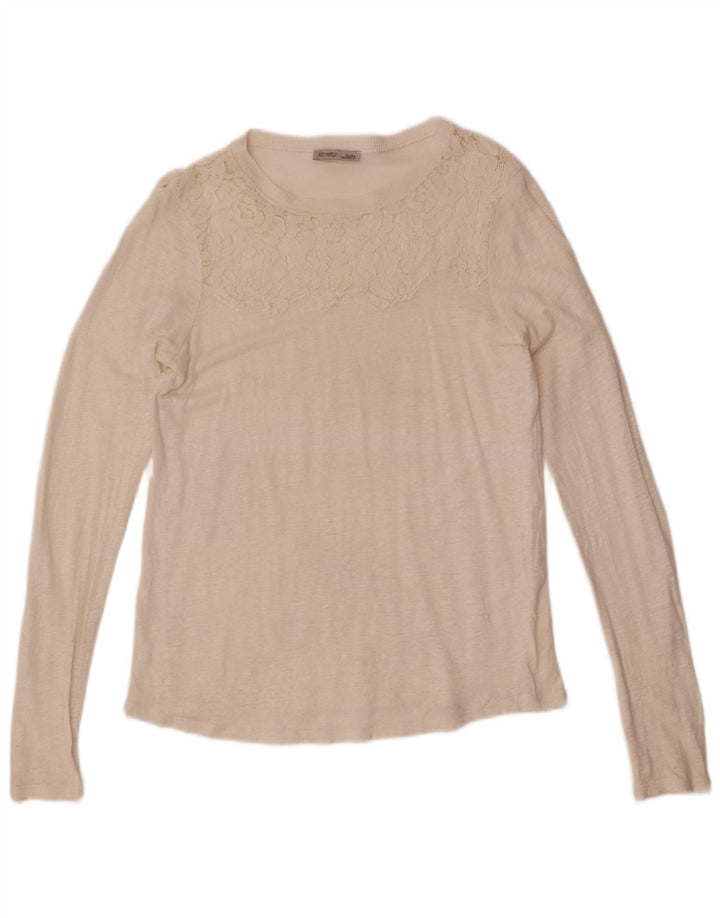 Zara Femme Top Manches Longues UK 12 Medium Off White Floral