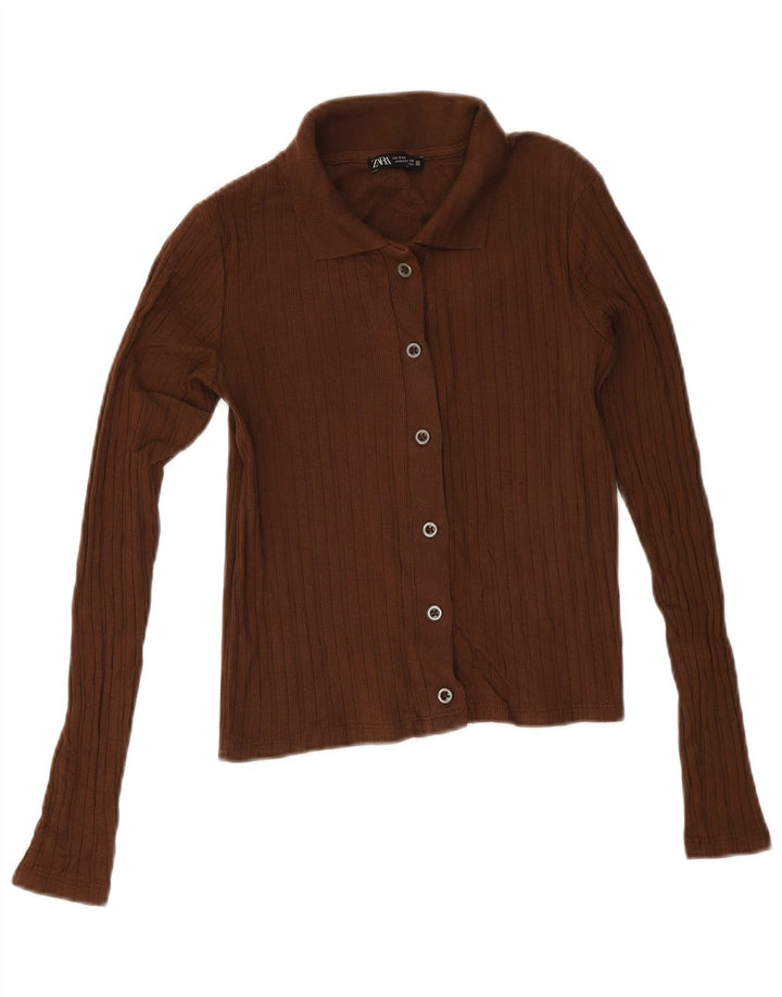 Zara Womens Crop Cardigan Pull UK 10 Petit Marron