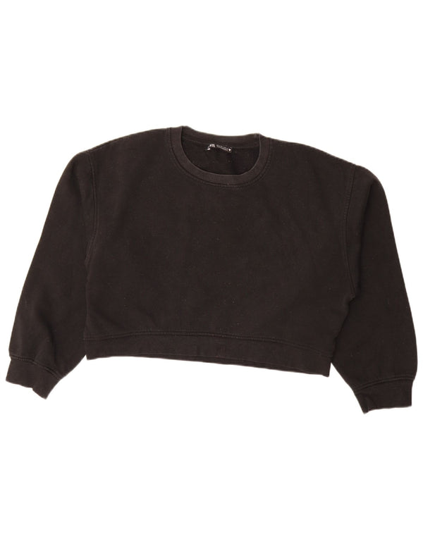 Zara Womens Crop Oversize Sweatshirt Jumper UK 14 Grand Noir