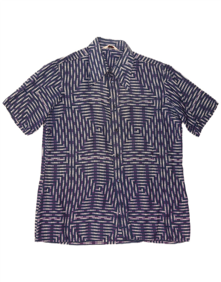 PANCALDI Chemise à Manches Courtes Homme XL Bleu Géométrique
