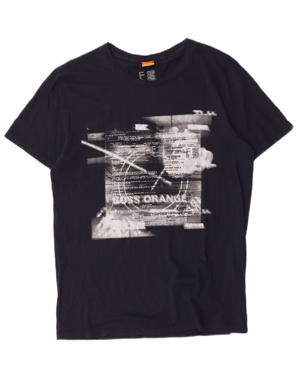 Hugo Boss Homme T-Shirt Graphique Haut Large Bleu Marine Coton