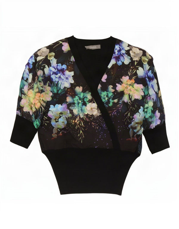 Oasis Chemisier surdimensionné pour femme UK 6 XS Noir Floral Viscose