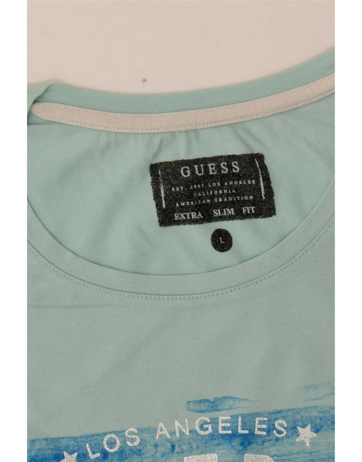Guess T-shirt graphique extra fin pour homme, grand, bleu