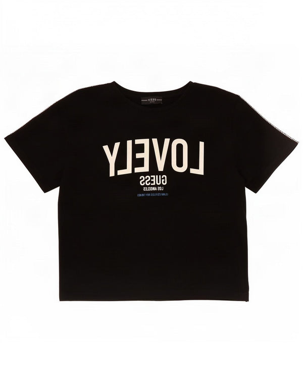 Guess T-shirt graphique pour femme UK 14 Medium Black Cotton