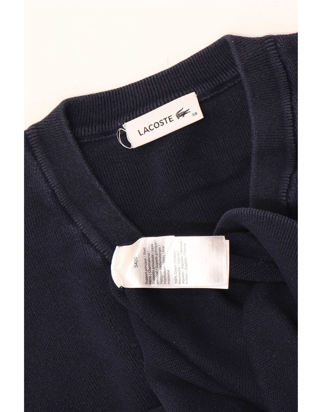 Lacoste Womens Crop V-neck Jumper Pull Taille 38 Moyen Bleu Marine Coton