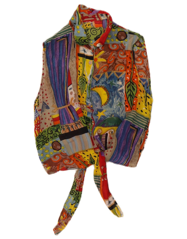 vintage Womens Crop Shirt Blouse UK 12 Moyen Multicolore Patchwork
