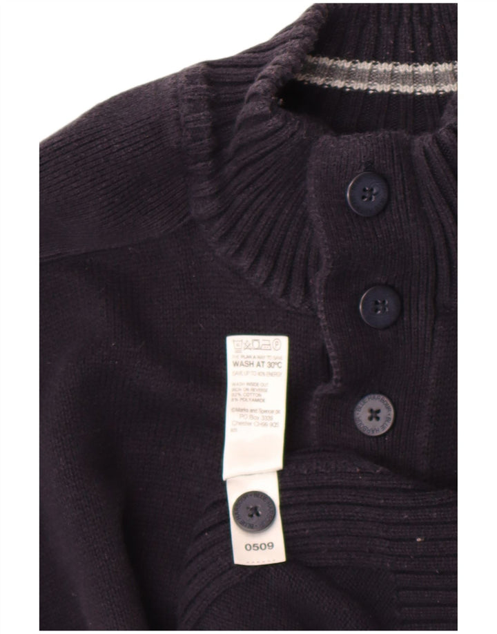 Marks & Spencer Pull à col boutonné pour homme Taille L Bleu marine